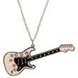 Enameled Guitar Necklace with Rhinestones In Black And White with Silver Finish