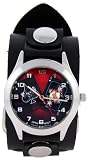 Ace of Spades and Queen Poker Cards with Beautiful Woman Black Dial Red Highlight Texas Hold'em Poker Gambler Casino Wide Black Leather Band Wrist Watch