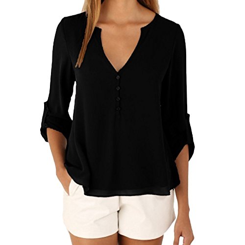 (プチプライム) Petit Prime シフォン シャツ 長袖 夏 レディ ブラウス セクシー Vネック 七分袖 スリム Tシャツ 薄款 シースルー カジュアル 通勤 スポーツ スリーブ トップス