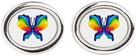 Cufflinks (Oval) Rainbow Butterfly