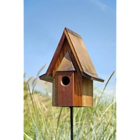 Heartwood Mahogany Chateau Birdhouse with Burnished Copper Roof by 