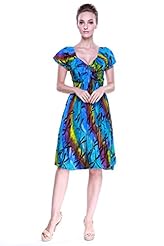  Flowy Summer Rayon Tropical Print Short Sleeves  Dress With a Bow(s)
