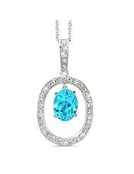 Large Duo Oval Diamond Pendant In 18K White Gold With A 1.10 ct. Genuine Blue Topaz Center Stone.