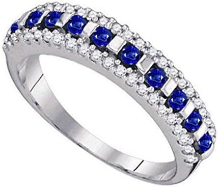 1 cttw 14k White Gold Ceylon Blue Sapphire and Diamond Wedding Band Made In America (Sizes 4-10)