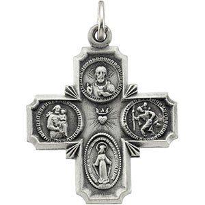 14K White Gold 4-Way Cross Medal