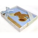 Baby Photo Album for 24 4x6 pictures, blue fabric cover, white slip-in pockets; great gift!