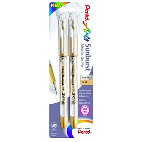 Pentel Arts Sunburst Metallic Gel Pen, Medium Line, Permanent, Gold Ink, 2 Pack (K908BP2X)