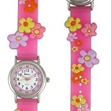 Ravel - R1513.21 - Montre Maîtresse - Quartz Analogique - Rose et Blanche - Fleurs en 3D sur le Bracelet