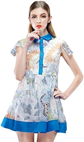 Elf Sack Womens Summer Dress Round Neck Short Sleeve Placket Plaid Organza Medium Size