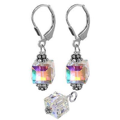 Swarovski Crystal Sterling Silver Earrings and Pendant Jewelry Set
