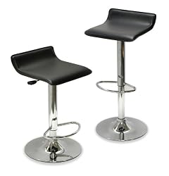 Winsome 93329 Air Lift Faux Leather Stool Black w/Chrome (Set of 2)