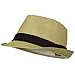 Solid Band Summer Straw Fedora - Khaki Black W20S58B