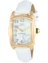 Invicta Womens 15115 "Lupah" 18k Gold Ion-Plated Stainless Steel and White Leather Strap Watch