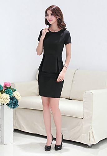 TLL Womens Elegant Dress Short-Sleeve Business Suit OLBlazer and Skirt Set (M, Black)
