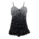 Tankini Swimsuit Set Black White Dot Top & Bikini Bottom