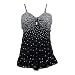 Tankini Swimsuit Set Black White Dot Top & Bikini Bottom