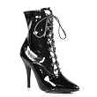 5 Inch Sexy Black Ankle Boot Lace-Up Ankle Boot High Heel Side Zip Patent Leather