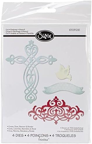 Sizzix Cross Dove Banner and Border by Rachael Bright Carbon Steel Thinlits Die Set, Pack of 4 by Ellison Europe