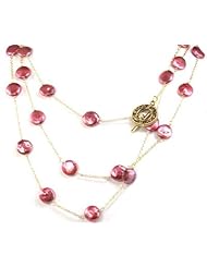Gemwala Handmade 48" 1-Strand Sterling Silver and Pink Fresh Water Pearl Gemstone Necklace