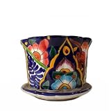 Outdoor Living : Talavera Planter Pot with Attached Saucer, 6', Assorted Colors