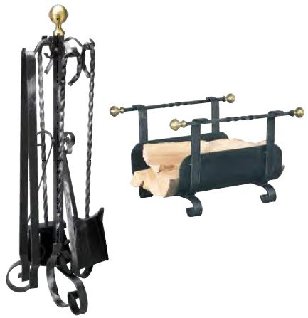  Kaminbesteck Holzkorb Set   Marika Berthold   Schmiedeeisen, Messing