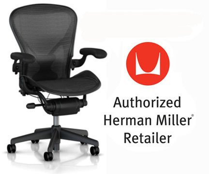 Herman Miller Aeron Chair Highly Adjustable with PostureFit Lumbar Support - Large Size (C) Graphite Dark Frame, Waves Carbon Black Pellicle Suspension Material Home Office Desk Task Chair