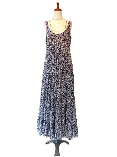 ワンピース マキシ 丈 紺 白 柄 ポリエステル Mサイズ ~ Lサイズ Jones New York ( ジョーンズニューヨーク )１点物 株式会社キングアンドクイーン