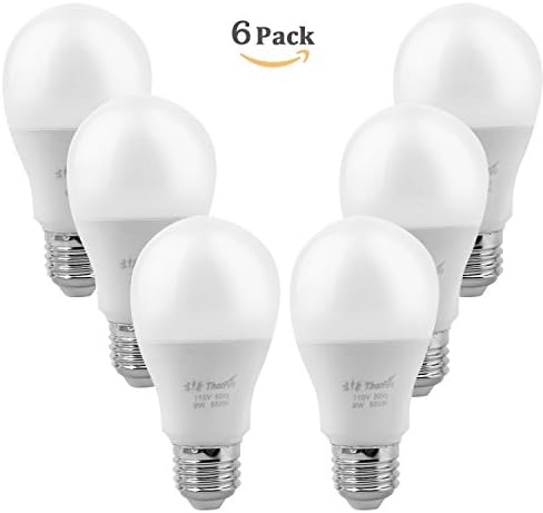 6 Pack Soft White LED Bulbs ThorFire A19 Globe Light Blubs 60W-Equivalent Medium Edson Screw Base E26 Bulb Non-Dimmable 9W 810lm 2700K for Bedroom