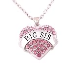 O.RIYA Big Sister Necklace Crystal Heart Necklaces ， Gift for Sisters Kids BFF Girls Ideas, Big Sister Little Sister Necklace (Pink)