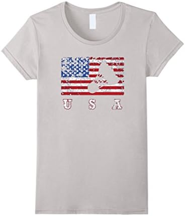 Women's American Flag Badminton Shirt, USA Gift, Badminton Team Small Silver