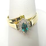 10K Yellow Gold Created Emerald and Diamond Ring