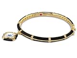 Designer Lauren G Adams Beautiful Narrow Black Enamel Stackable Bangle in 18K Gold with Faceted Clover CZ Charm and CZ Accents in Size Small Designer Lauren G Adams Beautiful Narrow Black Enamel Stackable Bangle in 18K Gold with Faceted Clover CZ Charm and CZ Accents in Size Small