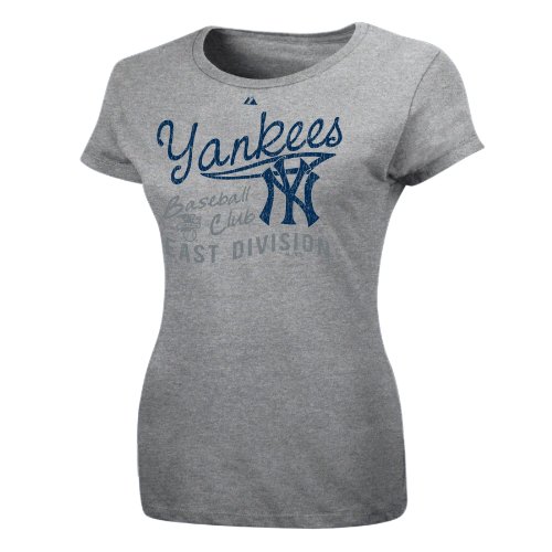MLB New York Yankees Women's Short Sleeve Crew Neck Tee (Steel Heather, Large)