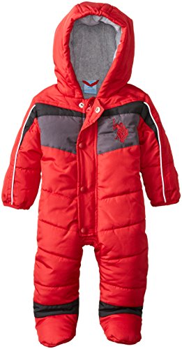 US Polo Association Baby-Boys Newborn Chest Striped Puffer Bunting Snowsuit