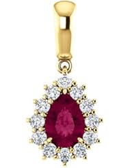 18K Yellow Gold 7.00x5.00mm Pear Cut Rhodolite Garnet and Diamond Pendant -- LIFETIME WARRANTY