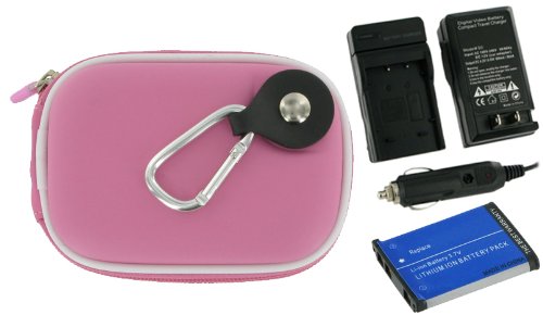 rooCASE 3n1 EVA Hard Shell (Pink) Case with Memory Foam / EN-EL12 900mAh Li-Ion Battery / AC DC Charger for Nikon Coolpix S630 Digital Camera Titanium Silver
