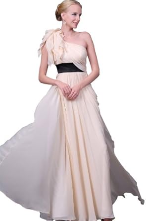 robe de soiree mariee longue mousseline veloute beige ceinture noire