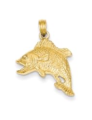 14k Yellow Gold Jumping Bass Fish Pendant