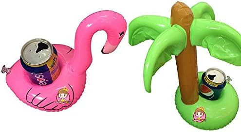 Greambaby Inflatable Flamingo Coasters Palm Tree Drink Holder Pool Party Decorations Swim Floats 12pcs