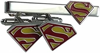 Yellow and Red Superman Tie Clip Cufflink Gift Set