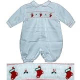 smocked longalls:Smocked Red Christmas Stocking on White Longall by Petit Ami (Preemie)