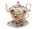 Gracie China 4-Piece Porcelain Tea for One, Stacked Teapot Cup Saucer, Pink Summer Rose Chintz