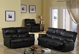3pc Linkwise Black Motion Leather Reclining Sofa Loveseat & Recliner