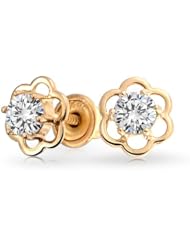 Bling Jewelry 14k Yellow Gold April Birthstone CZ Children Baby Flower Studs