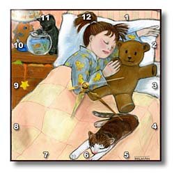 child sleeping child sleeping fish tank bed cat pastels soft bedroom girl cats soothing - 10x10 Wall Clock
