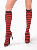 Strip Knee Hi Socks Opaque Black White or Red Black by SummitFashion
