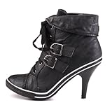 Damen Schuhe, STIEFELETTEN, MIT SCHNÜRUNG, RMD-Z23, Synthetik in hochwertiger Leder Optik, Schwarz, Gr 36