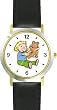 Teddy Bear with Blond Child - Bear Animal - WATCHBUDDY&reg; DELUXE TWO-TONE THEME WATCH - Arabic Numbers - Black Leather Strap-Size-Large ( Men's Size or Jumbo Women's Size )
