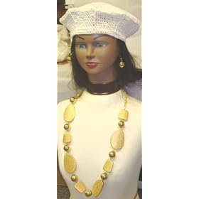 Hand Crocheted Ivory Rayon Cotton Gimp Beret for Women and Teens Offered in Combination with Large...
