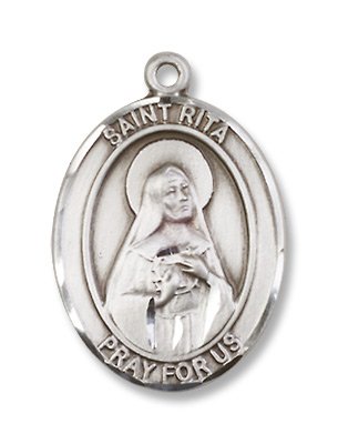 Sterling Silver St. Rita of Cascia Sports Baseball Medal Pendant with 24″ Stainless Steel Chain in Gift Box